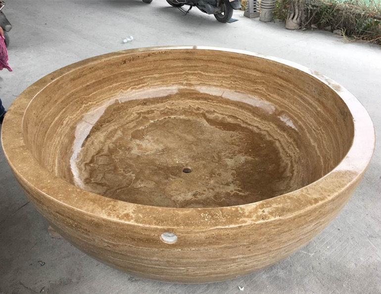 Round marble bathtub yellow stone bathtub for bathroom