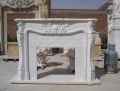 Snow white marble fireplace mantel