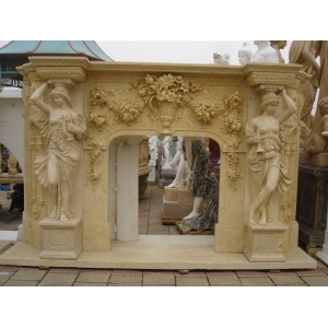 Beige Marble Fireplace Mantel